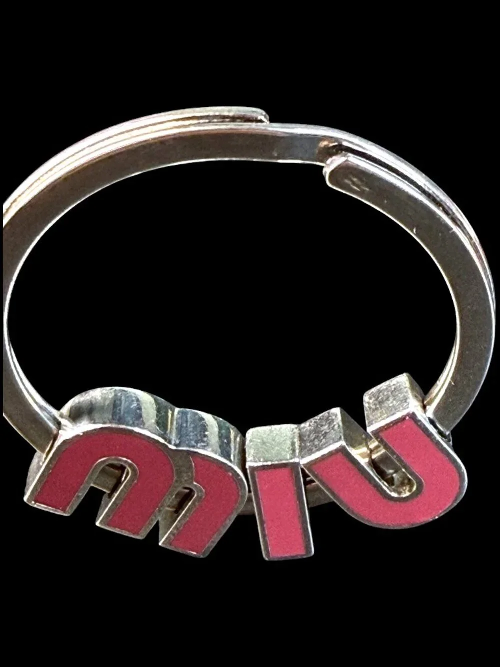 Miu Miu Vintage Pink Enamel and Silver Logo Charm Keychain with COA